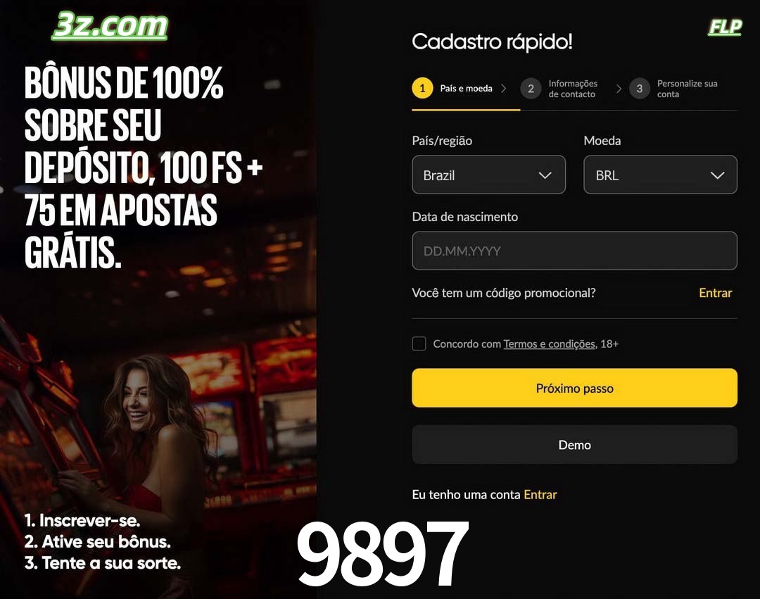 9897 registro oficial cassino online Brasil com bônus de depósito e free spins